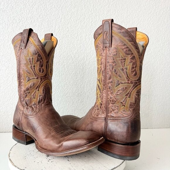 Rod Patrick Mens Cowboy Boots 13.5C Perro Loco Brown Leather Western Square Toe - Picture 12 of 12